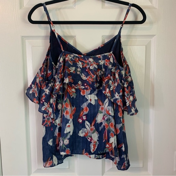 Tanya Taylor Navy Floral Cold-Shoulder Silk Blouse, size 2 - Picture 10 of 11